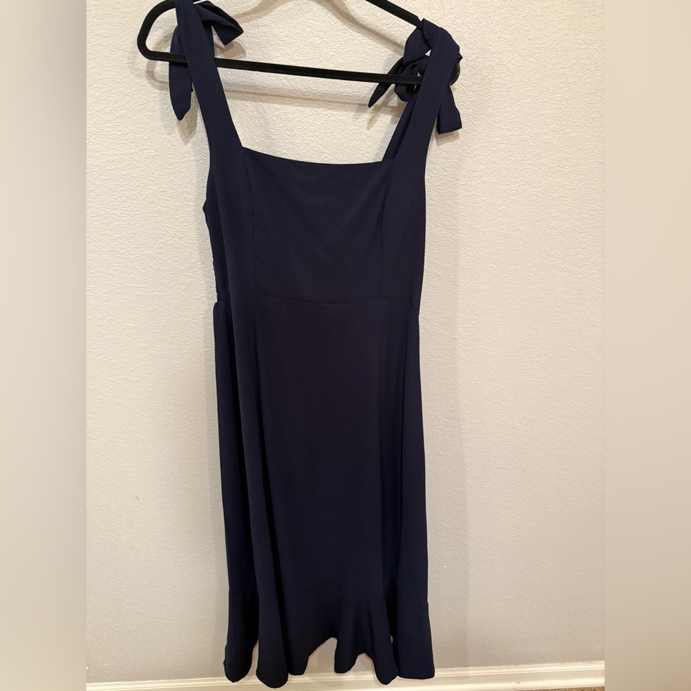 Navy Square Neck Dress w/ Removable Tie